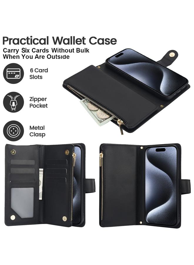 S-TOP Case For iPhone 14 YM016 Rhombic Zipper Card Wallet Leather Phone Case with Lanyard - Image 4