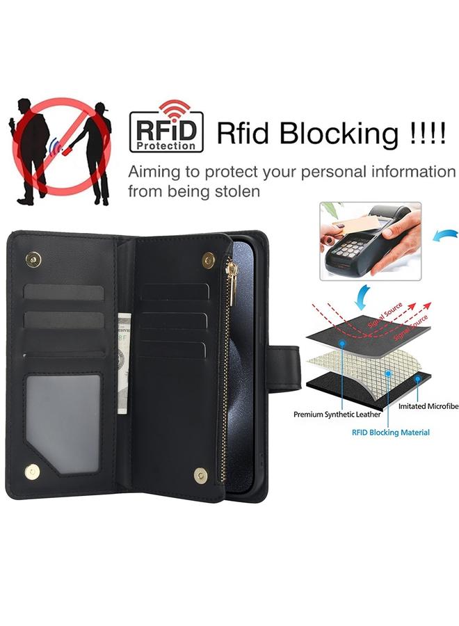 S-TOP Case For iPhone 14 YM016 Rhombic Zipper Card Wallet Leather Phone Case with Lanyard - Image 5