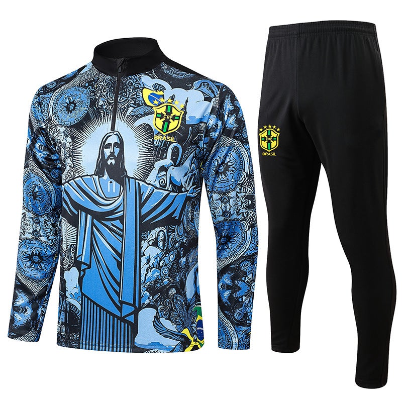 Generic Brazil Special Long Sleeve Training Clothes Childrens Adult Jersey Brazil Long Sleeve tracksuit Light blue 