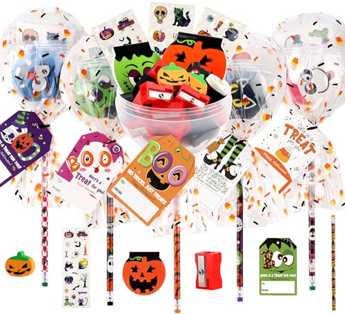 POPGIFTU 28 Pack NonCandy Halloween Party Favors BulkGiant Lollipop Stationery Goodie Bags Kit for Kids School Classroom Gift Trick or Treat Includes Pencils Stickers Erasers Notepads Sharpeners - Image 1