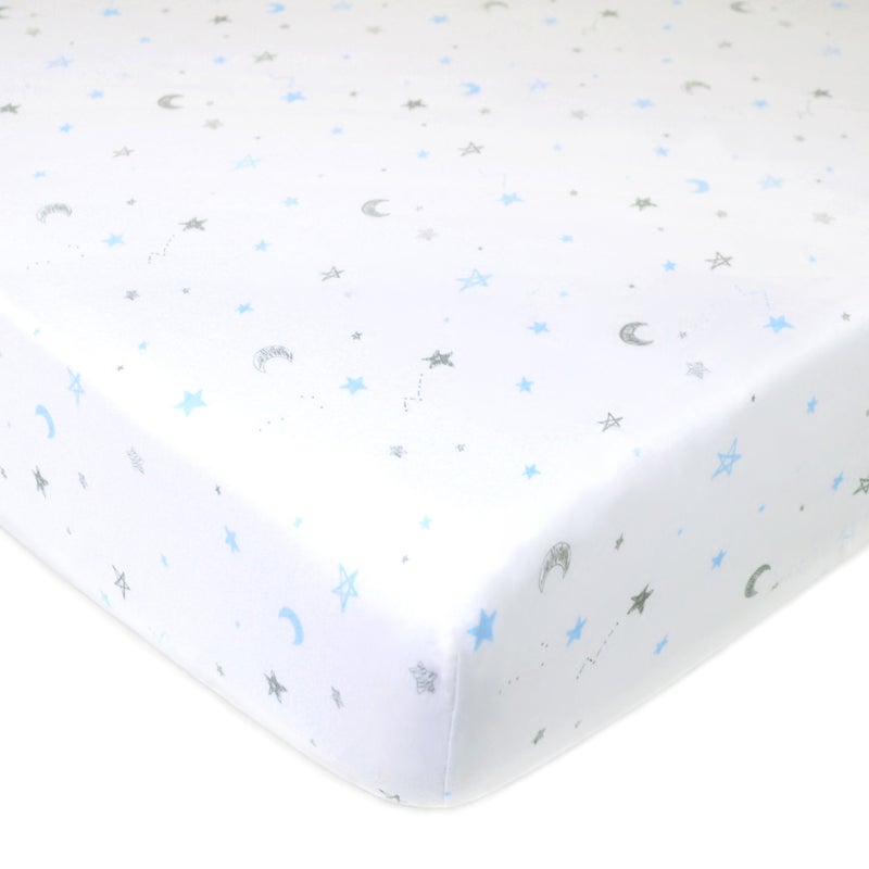 American Baby Company American Baby Company 100 Natural Cotton Fitted Crib Sheet 52 x 28 Soft Breathable Hypoallergenic Gentle Toddler Bed Sheet Blue Stars and Moons Neutral for Boys Girls 