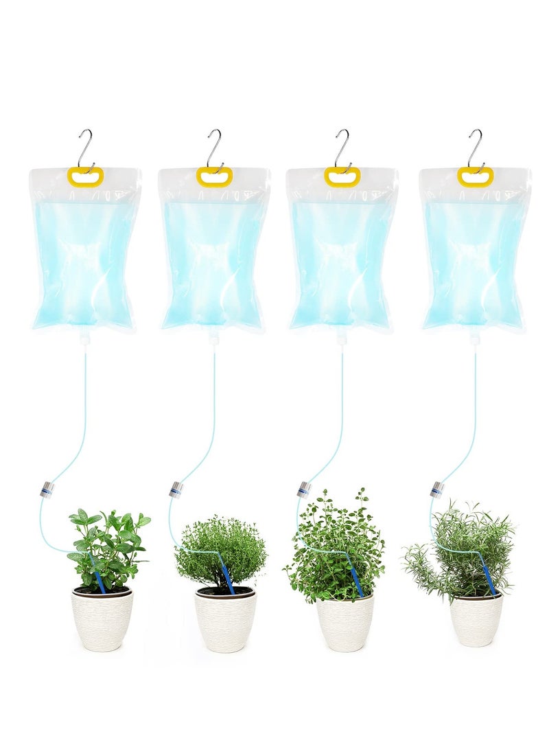 3.5 Litre Plant Life Drip Bag, 4 Pcs with Adjustable Flow Automatic Plant Watering System Unit, Waterer for Potted Plants, 4 Pcs Hooks for Vacation Indoor and Outdoor Plant Watering Bags - Image 1