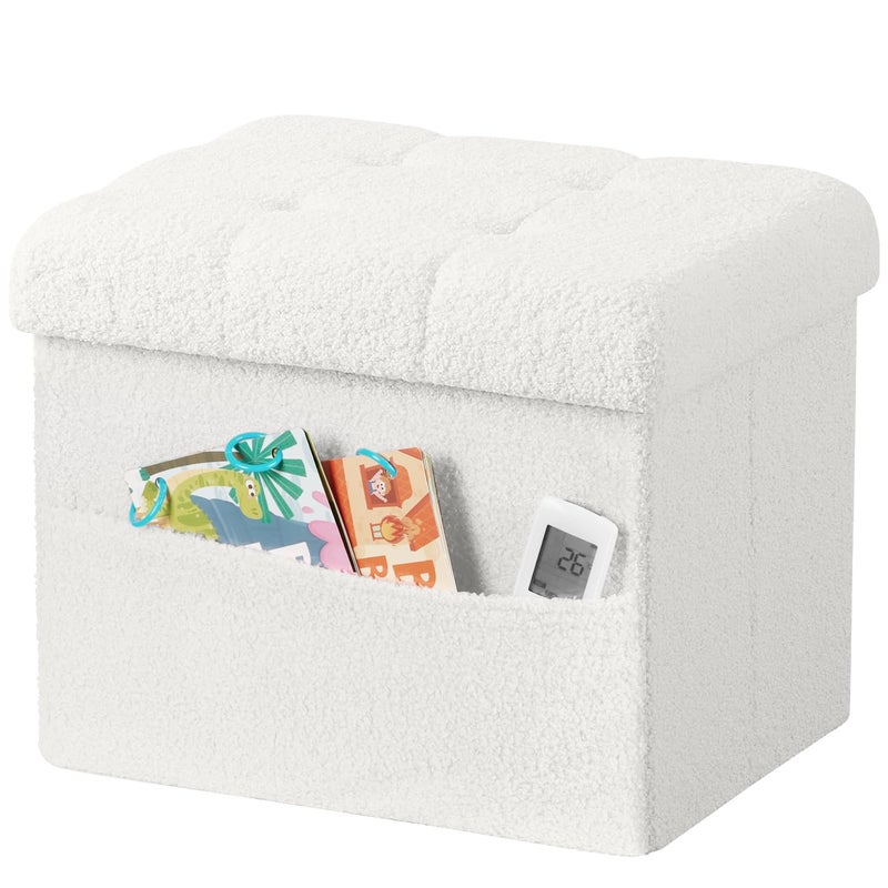 VewePata Storage Ottoman Foot Stool,Faux Teddy Tufted Foot Rest, Space Saver Chair with Storage,Ergonomic Stool for Bedroom/Living Room/Desk/Office (White, 17" D x 13" W x 13" H) - Image 1
