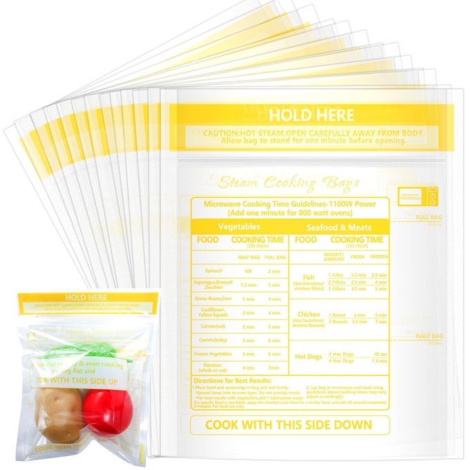 100 PCS MICROWAVE STEAM BAGS FOR COOKING REUSABLE ZIPPER STEAM VEGETABLE BAG FROZEN FOOD HEATING BAGS FOR FASTER VEGETABLES SEAFOOD AND MEAT 71 X 79 INCHES 100