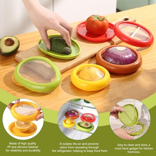 upsimples Fruit and Vegetable Anti-Oxidation Storage Box,Fruit Storage Containers for Fridge,Silicone (Fruit and Vegetable cover (4 Pc)),Multicolor - Image 4