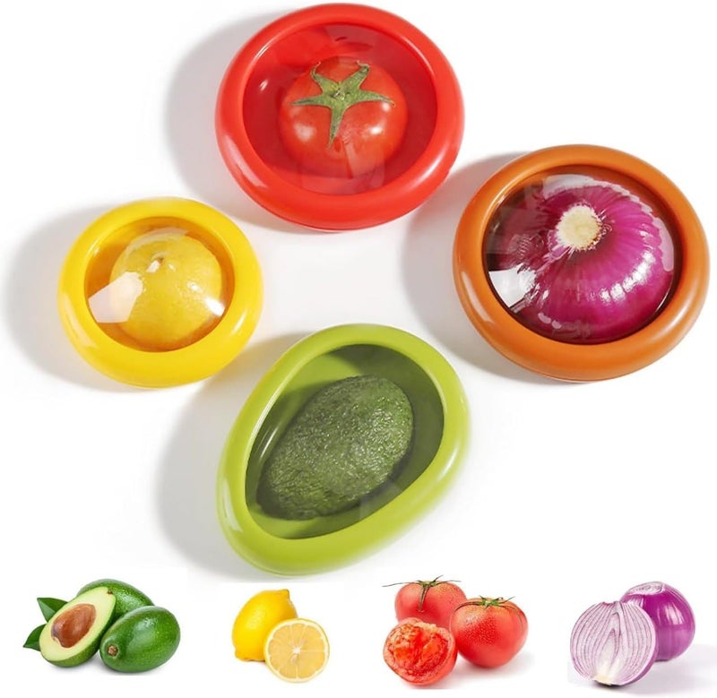 upsimples Fruit and Vegetable Anti-Oxidation Storage Box,Fruit Storage Containers for Fridge,Silicone (Fruit and Vegetable cover (4 Pc)),Multicolor - Image 1