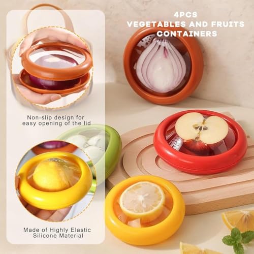 upsimples Fruit and Vegetable Anti-Oxidation Storage Box,Fruit Storage Containers for Fridge,Silicone (Fruit and Vegetable cover (4 Pc)),Multicolor - Image 5