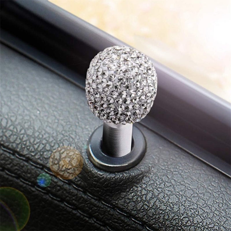 cheekyglo 2 Pieces Car Door Lock Pin, Decortion ling Rhinestone uto Interior Lock Pull Pin Knos luminum lloy Universal uto Interior ccessories, White-Bianca - Image 2