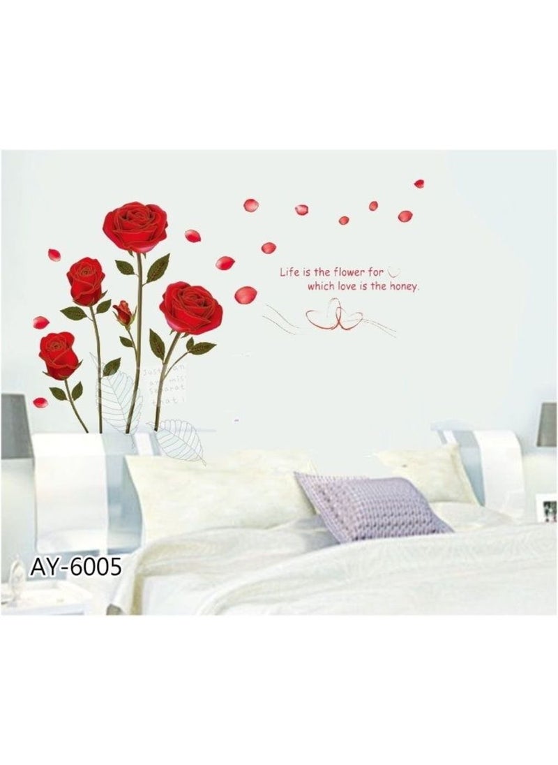 Decals Design Decals Design 'Romantic Rose Flowers' Wall Sticker (PVC Vinyl, 50 cm x 70 cm, Multicolour)  - Image 2