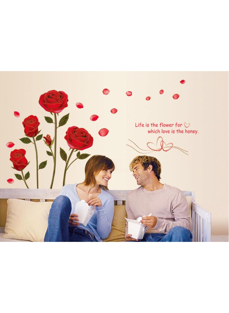 Decals Design Decals Design 'Romantic Rose Flowers' Wall Sticker (PVC Vinyl, 50 cm x 70 cm, Multicolour)  - Image 4