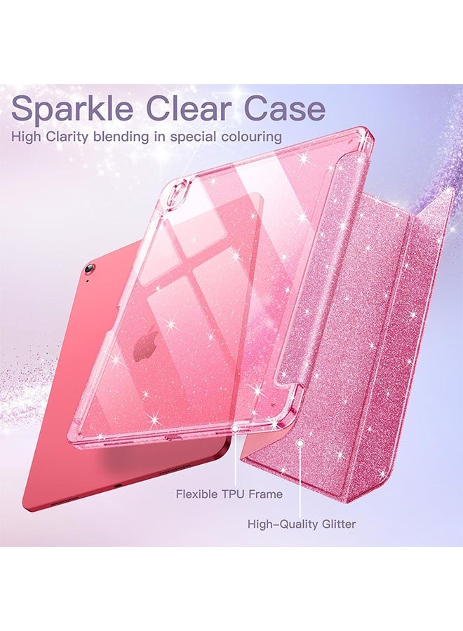 Glitter iPad protective case for iPad (A16) 11th/10th 10.9 inch | Trifold stand with pen slot | Acrylic transparent back panel for drop resistance Glittering Sparkly Shockproof Cover(Rose red) - Image 2