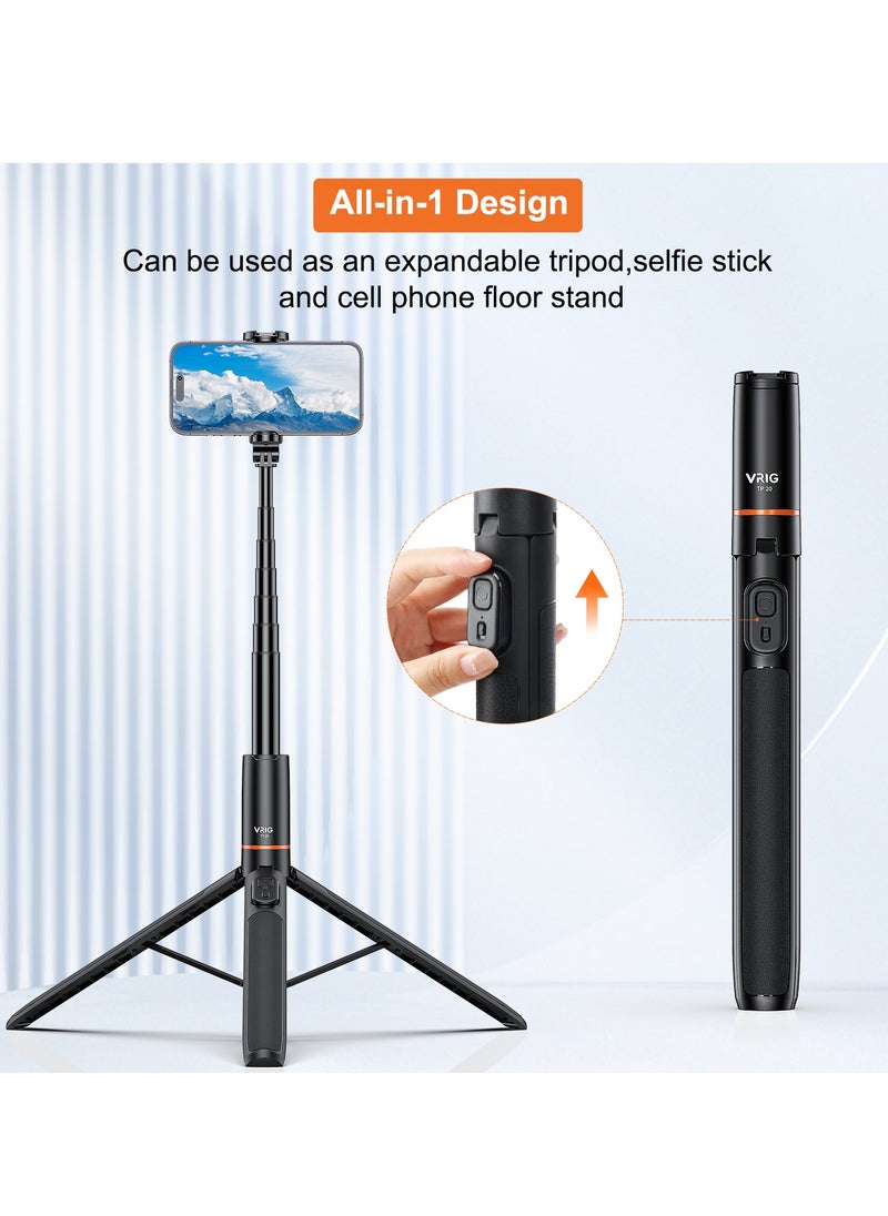 VRIG VRIG 63" Newest Phone Tripod&Selfie Stick for iPhone,Integrated Selfie Stick with Bluetooth Shutter,Cell Phone Tripod Stand for Video Recording Compatible with iPhone 16/15/14/13/all  - Image 2