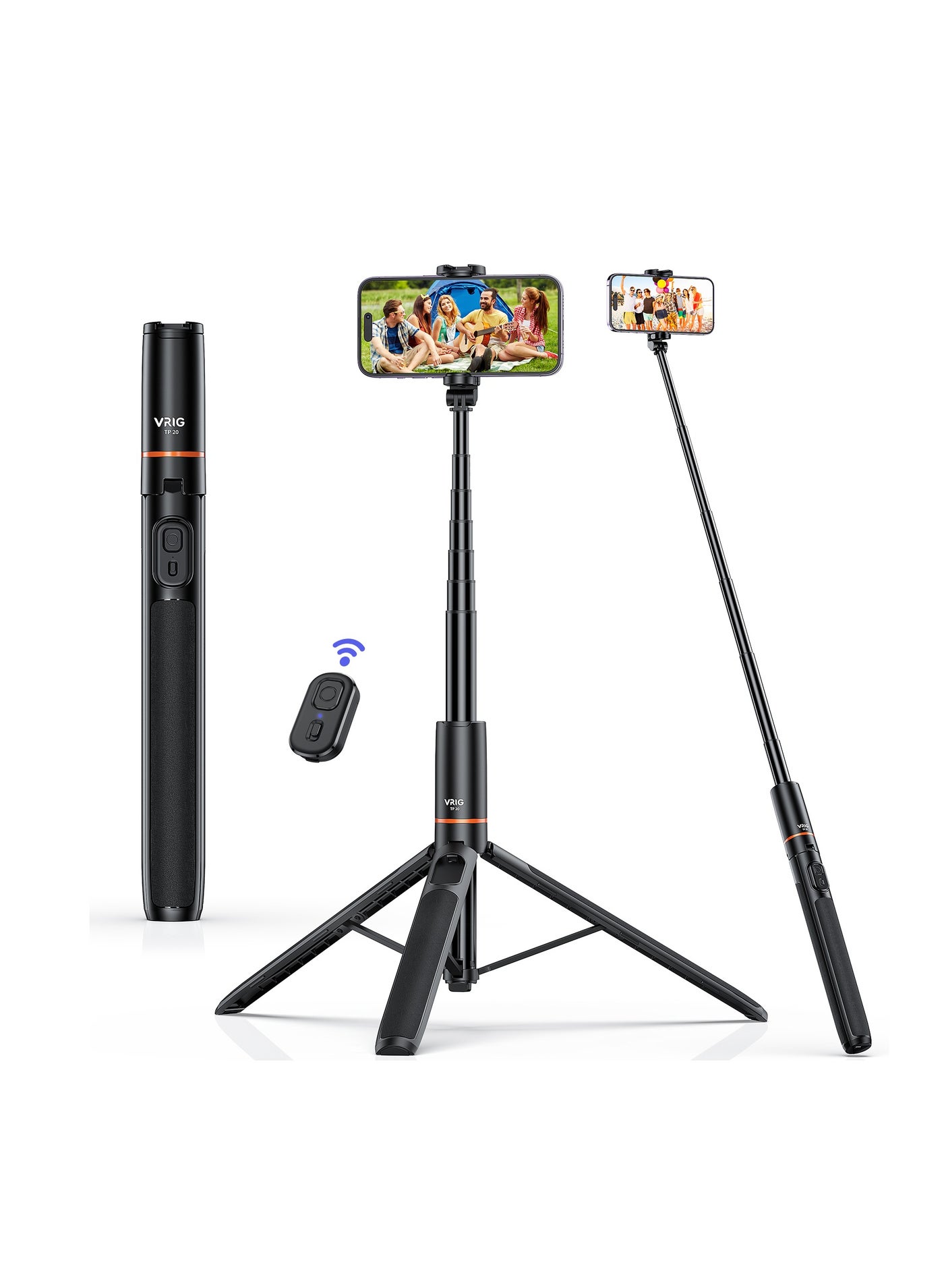 VRIG 63" Newest Phone Tripod&Selfie Stick for iPhone,Integrated Selfie Stick with Bluetooth Shutter,Cell Phone Tripod Stand for Video Recording Compatible with iPhone 16/15/14/13/all