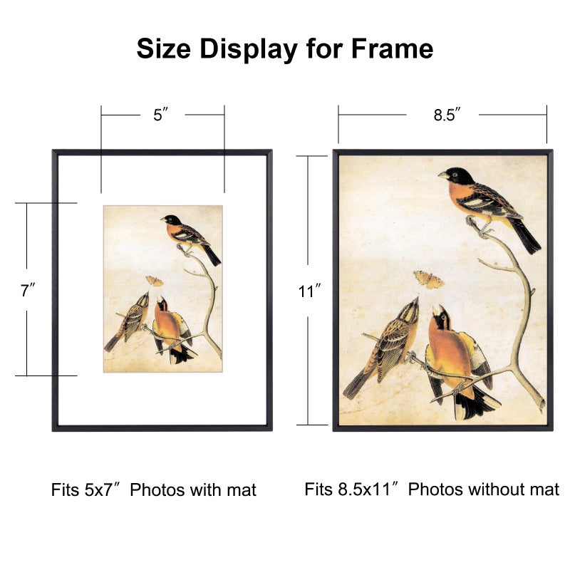BKABOT 8.5x11 Picture Frame  Black Metal Photo Frames with HD Glass  Fits 5x7 with Mat or 8.5 x 11 without Mat  Display for Wall and Table  1 Pack - Image 2