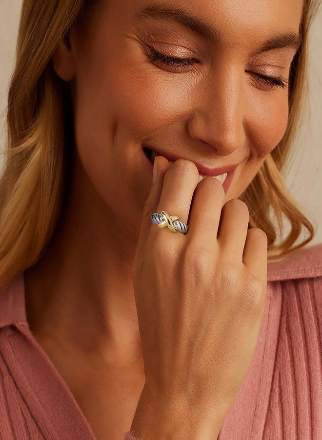 Aprilery Gold and Silver Rings for Women Cross Two Tone Twisted Ring Cable Wire Fashion Statement Rings Jewelry Gift (Cable Cross A, 7) - Image 2