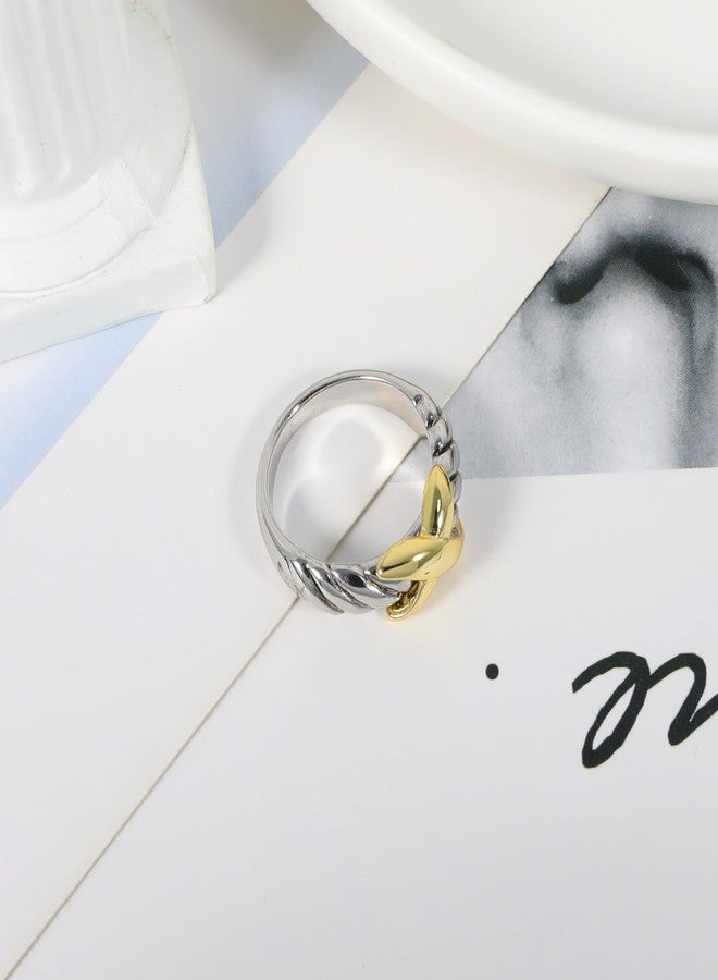 Aprilery Gold and Silver Rings for Women Cross Two Tone Twisted Ring Cable Wire Fashion Statement Rings Jewelry Gift (Cable Cross A, 7) - Image 5