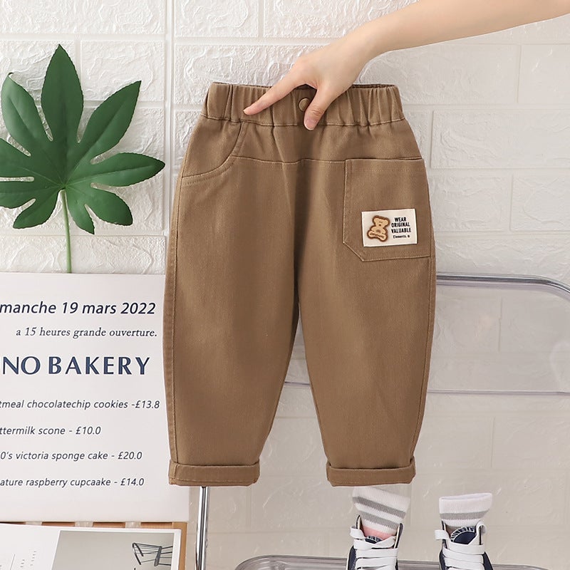 Autumn Boys' Trousers Autumn New Western Style Fashionable Small And Medium-Sized Children'S Korean Style Bear Standard Casual Trousers Trendy Handsome Daifa - Image 1