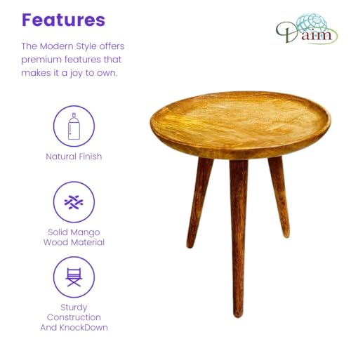 Daim® Beautiful Mango Wood fold-able Side Table/end Table/Plant Stand/Stool Living Room Kids Play Furniture Table/Top Curve Table/Round Shape Table - Image 3