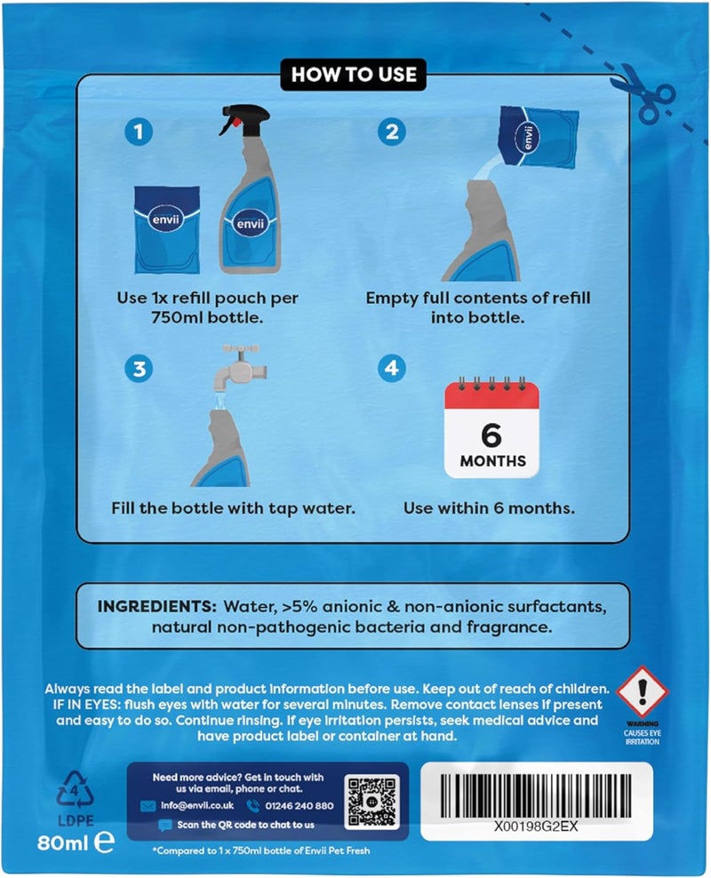 Envii Pet Fresh – مزيل رائحة البول وبقع الحيوانات الأليفة، يعمل على جميع الأسطح (عبوة إعادة التعبئة) - Image 2