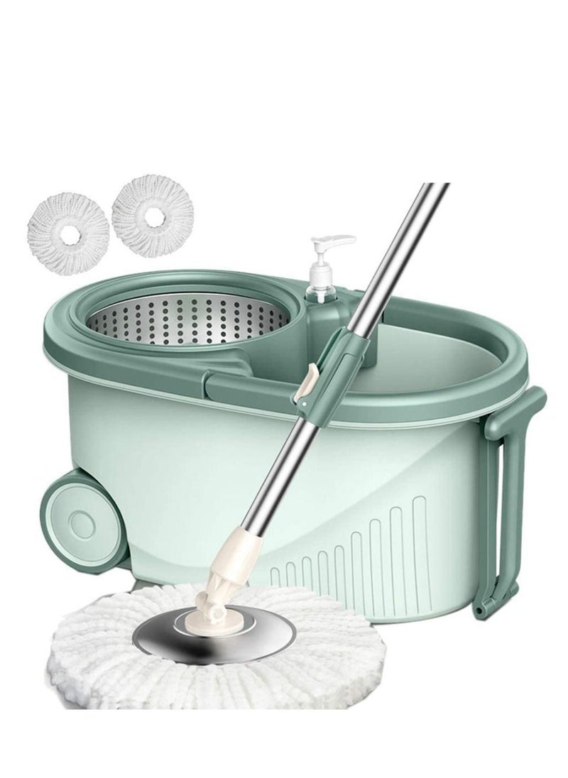 Arabest - Rotating Mop and Bucket Set, 360° Rotating Bucket, Floor Cleaning System, Easy Wringing Floor Mop, 2 Microfibre Replacement Mop Heads Adjustable Stainless Steel Extended Handle - Image 1