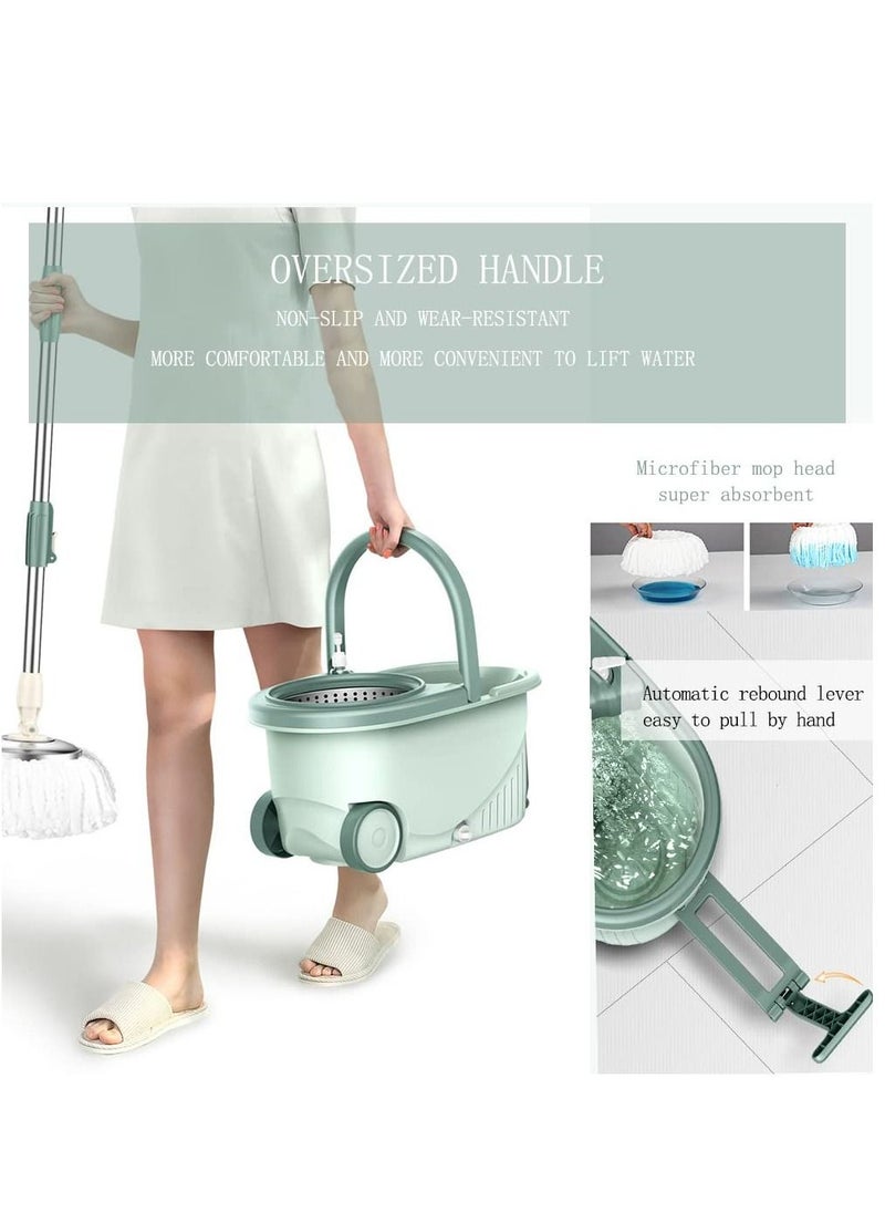 Arabest - Rotating Mop and Bucket Set, 360° Rotating Bucket, Floor Cleaning System, Easy Wringing Floor Mop, 2 Microfibre Replacement Mop Heads Adjustable Stainless Steel Extended Handle - Image 1