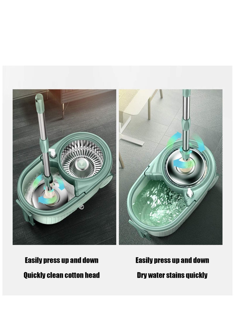 Arabest - Rotating Mop and Bucket Set, 360° Rotating Bucket, Floor Cleaning System, Easy Wringing Floor Mop, 2 Microfibre Replacement Mop Heads Adjustable Stainless Steel Extended Handle - Image 1