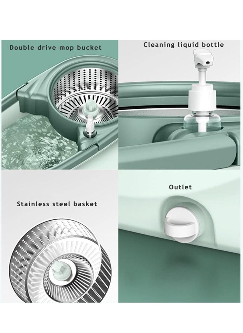 Arabest - Rotating Mop and Bucket Set, 360° Rotating Bucket, Floor Cleaning System, Easy Wringing Floor Mop, 2 Microfibre Replacement Mop Heads Adjustable Stainless Steel Extended Handle - Image 1