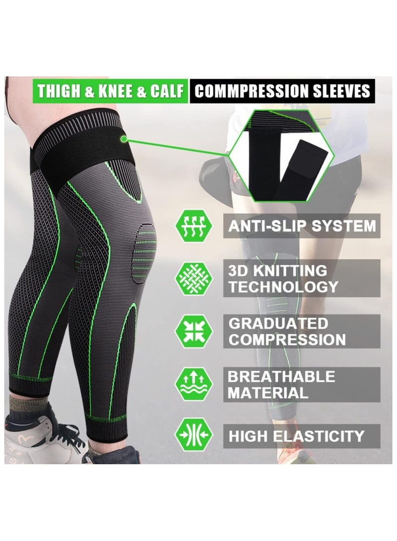 Compression Leg Sleeves with Elastic Straps for Men & Women - Extra Long Knee Braces for Basketball, Football, Joint Pain - ACL Support - L - Image 4