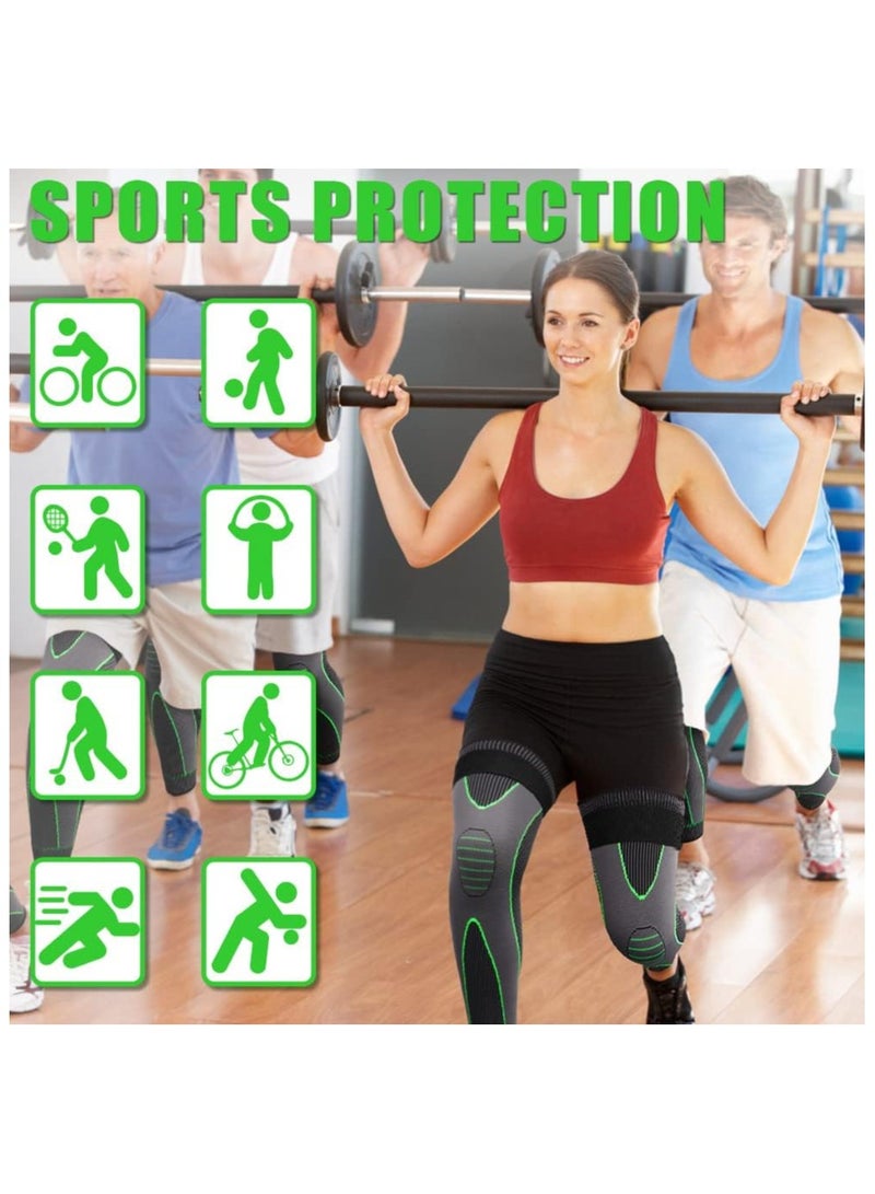 Compression Leg Sleeves with Elastic Straps for Men & Women - Extra Long Knee Braces for Basketball, Football, Joint Pain - ACL Support - L - Image 5