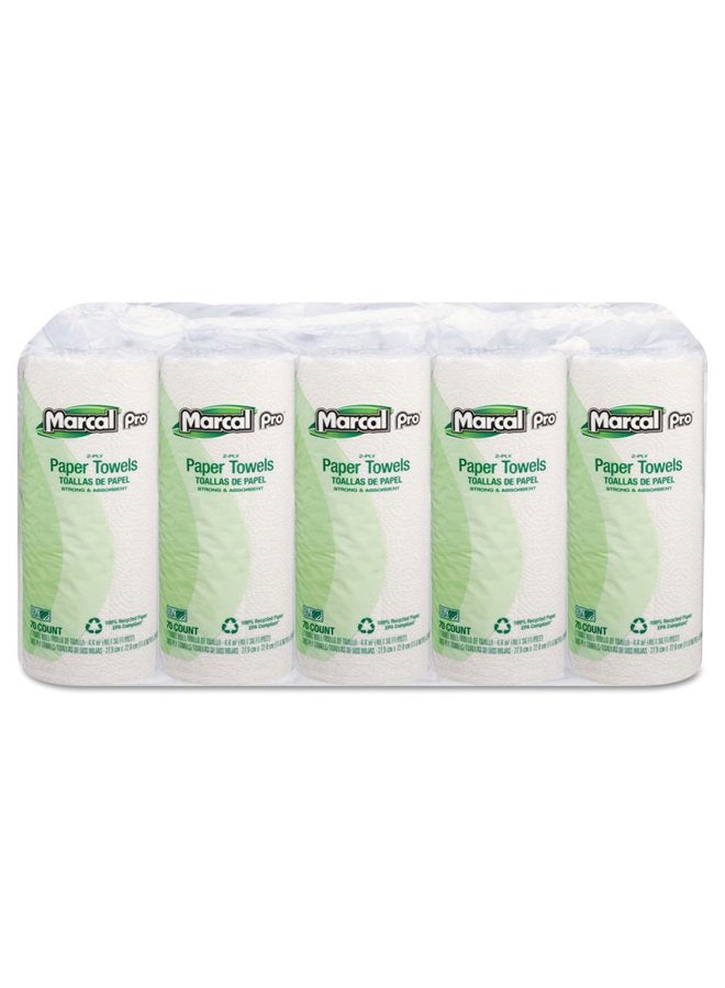 Marcal Pro Paper Towels, 2-Ply, 70 Sheets Per Roll, 15 Individually Wrapped Rolls per Bundle - 100% Recycled - Strong and Absorbent White Paper Towels 00610 - Image 1
