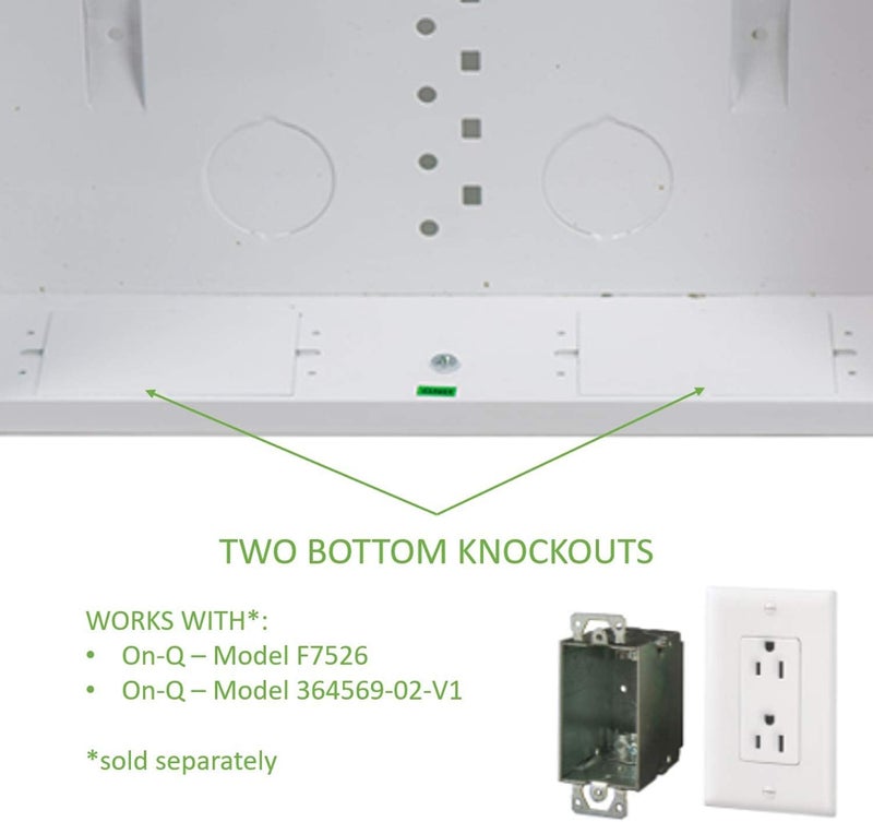 OnQ Legrand - 20 Inch Cable Management, In-Wall 20-Gauge Media Box, Structured Wiring Enclosure with 2.5 Inch Openings for Wires, Glossy White, EN2000 - Image 4
