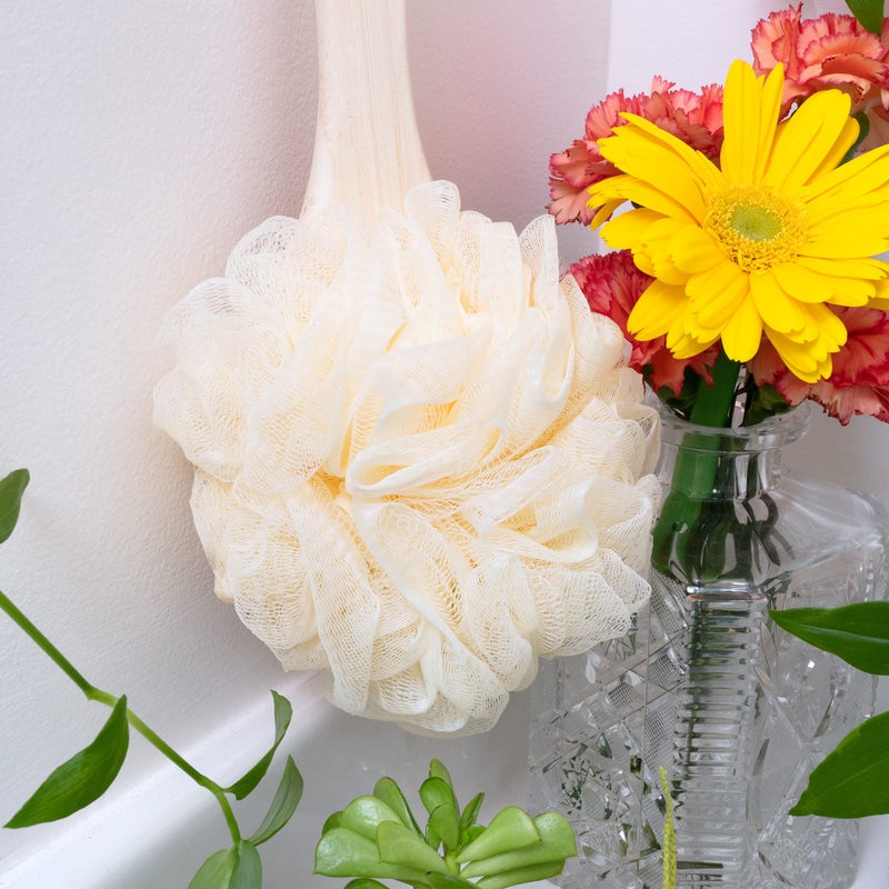 EcoTools EcoPouf Bath Brush, Loofah Brush for Bath & Shower, Made with Long Handle & Recycled, Soft Netting for Gentle Exfoliation, Back Brush for Men & Women, Eco-Friendly & Cruelty-Free, 2 Count - Image 4