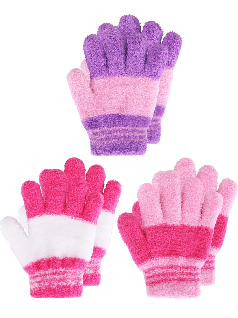 EBOOT Kids Gloves Full Fingers Knitted Gloves Warm Mitten Winter Favor for Little Boys and Girls(Color Set 4,1-3 Years Size,3 Pairs - Image 1