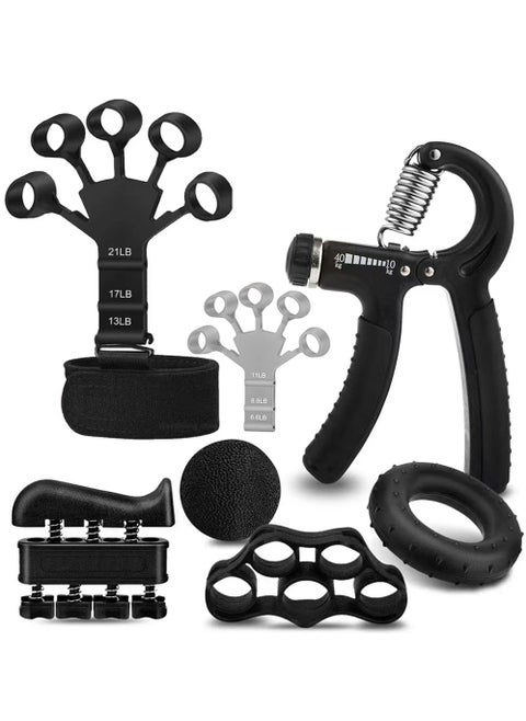 Grip Strength trainer kit with finger exerciser hand grip strengthener hand extension exerciser stress relief ball and forearm workout ring for muscle building and Injury recover
