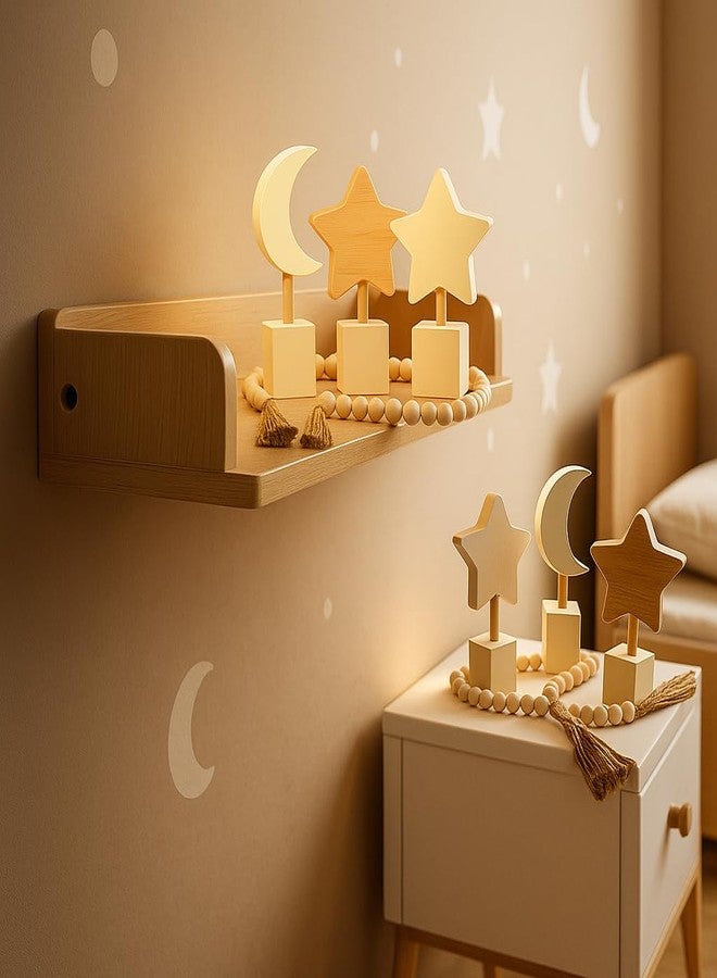 AMQUAL Nursery Wall Art Set Wooden Star & Moon Decor with 30-Inch Bead Garland - 4-Piece Gender Neutral Boho Shelf Decor for Kids Rooms, Playrooms & Home - Image 5