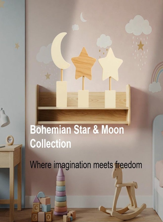 AMQUAL Nursery Wall Art Set Wooden Star & Moon Decor with 30-Inch Bead Garland - 4-Piece Gender Neutral Boho Shelf Decor for Kids Rooms, Playrooms & Home - Image 3