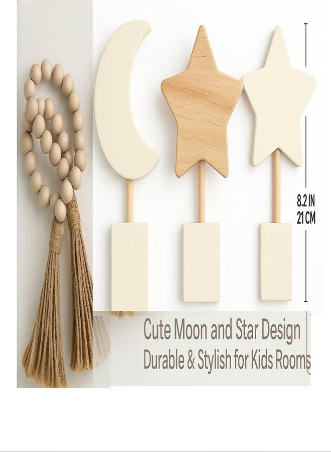 AMQUAL Nursery Wall Art Set Wooden Star & Moon Decor with 30-Inch Bead Garland - 4-Piece Gender Neutral Boho Shelf Decor for Kids Rooms, Playrooms & Home - Image 2