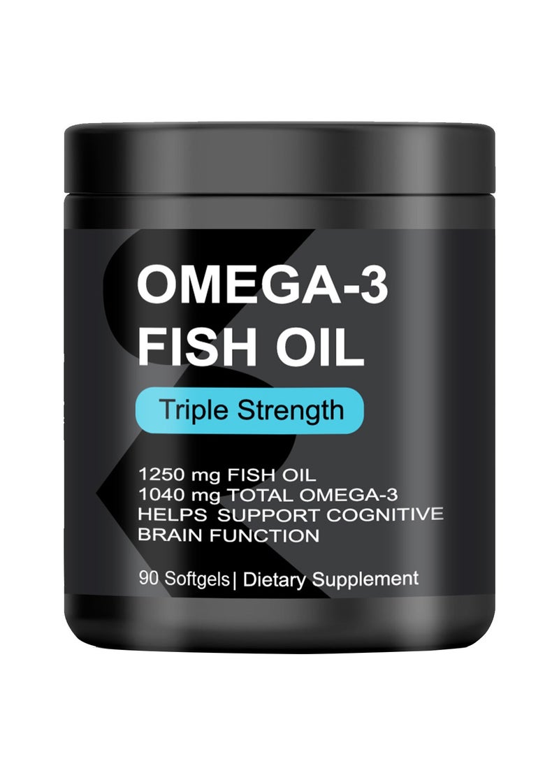 Omega - Omega-3,triple Strength, 1250 Mg, Made with ALASKAOMEGA, with Triglyceride EPA & DHA | Heart, Brain & Joint Support | IFOS 5 Star Certified, Non-GMO & Gluten Free - 90 Softgels - Image 1