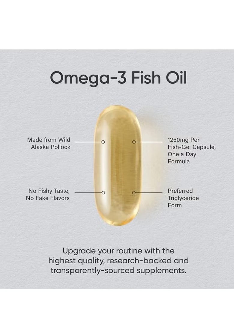Omega - Omega-3,triple Strength, 1250 Mg, Made with ALASKAOMEGA, with Triglyceride EPA & DHA | Heart, Brain & Joint Support | IFOS 5 Star Certified, Non-GMO & Gluten Free - 90 Softgels - Image 1
