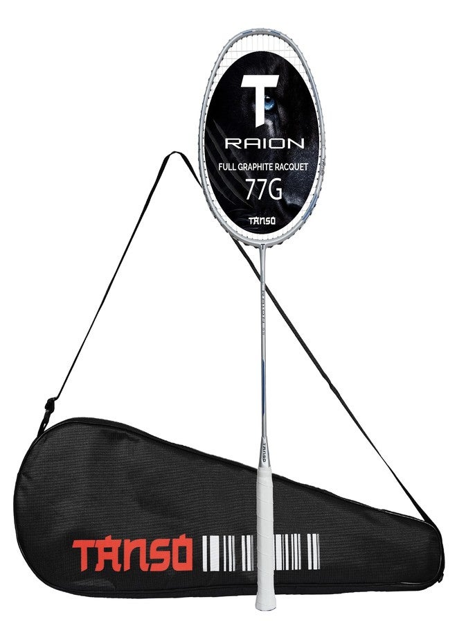 TANSO Raion SS Strung Badminton Racket (34 Lbs Tension, Recommended by Padukone School of Badminton, 77 Grams Ultra Light Weight Full Carbon Fiber with Premium Strings and Full Racquet Cover) - Image 1