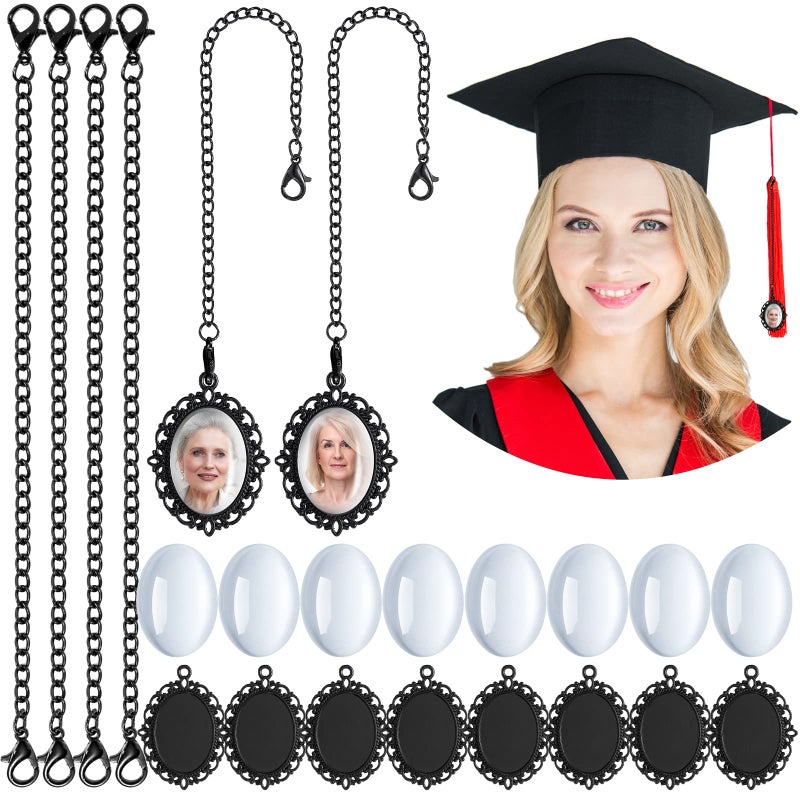 Sureio 20 Pcs Graduation Cap Photo Charm 2025 Memorial Graduation Cap Tassel Charm Personalized Antique Photo Chains DIY Picture Chain Decoration for Memorial Ceremony College GiftBlack