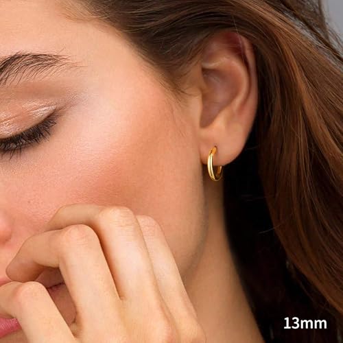 M MOOHAM Hoop Earrings for Women - 14k-Gold-Plated 925 Sterling silver-plated Post Cartilage Hypoallergenic Mini Small Hoops Earrings for Women Jewelry 13mm - Image 2