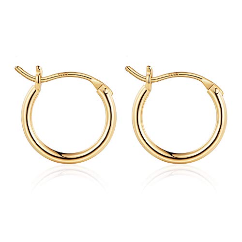 M MOOHAM Hoop Earrings for Women - 14k-Gold-Plated 925 Sterling silver-plated Post Cartilage Hypoallergenic Mini Small Hoops Earrings for Women Jewelry 13mm - Image 1