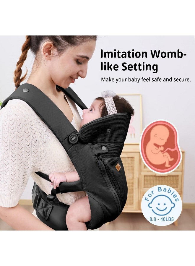 CUBY Baby Carrier Newborn to Toddler - Breathable & Adjustable Ergonomic Front Carriers with Head Support and Sunshield, Hands-Free Newborn Carrier Hold up to 40lbs (Black, Upgraded-with Waist Belt) - Image 2