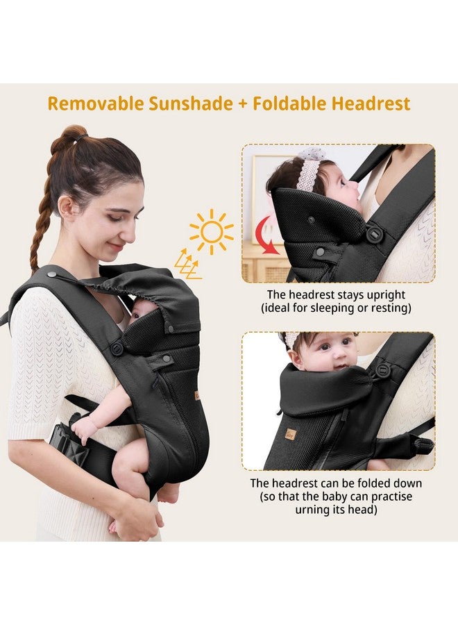 CUBY Baby Carrier Newborn to Toddler - Breathable & Adjustable Ergonomic Front Carriers with Head Support and Sunshield, Hands-Free Newborn Carrier Hold up to 40lbs (Black, Upgraded-with Waist Belt) - Image 3