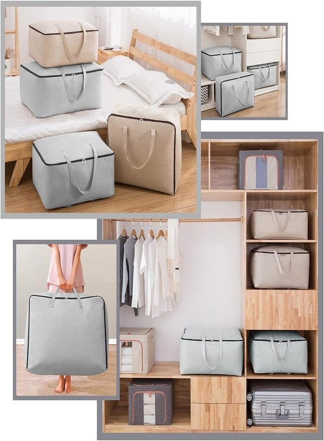 BLACKBOXES Canvas Cotton Soft Storage Bags with 3-side Zip Handles, Bedding, Sweaters, Clothes Organizer in Wardrobe, (Pack of 1) - Image 2