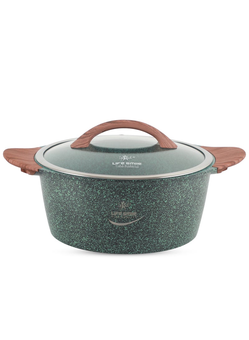 Life Smile 32cm  Induction Casserole Dish Granite Coated Aluminum Soup Pot Cooking Stock Pot With T- Glass Lid - PFOA Free Oven Safe - Multi Layer Non-Stick  Coating - Easy Cleaning  - Image 1