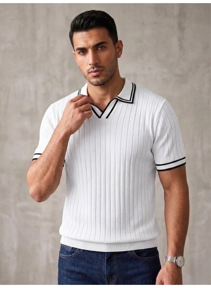 Hikes Premium Ribbed Viscose Polo T-Shirt for Men Soft Breathable Short Sleeve Elegant Casual Wear - Image 1
