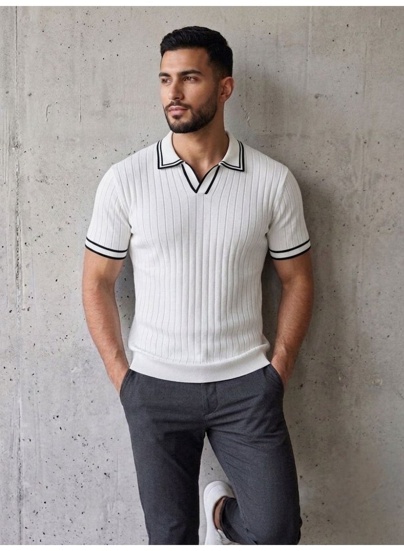 Hikes Premium Ribbed Viscose Polo T-Shirt for Men Soft Breathable Short Sleeve Elegant Casual Wear - Image 3