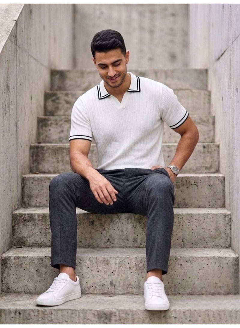 Hikes Premium Ribbed Viscose Polo T-Shirt for Men Soft Breathable Short Sleeve Elegant Casual Wear - Image 5